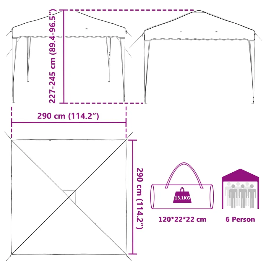 Tente de fête pop-up 288 x 288 x 245 cm Marron Tissu Oxford - 16