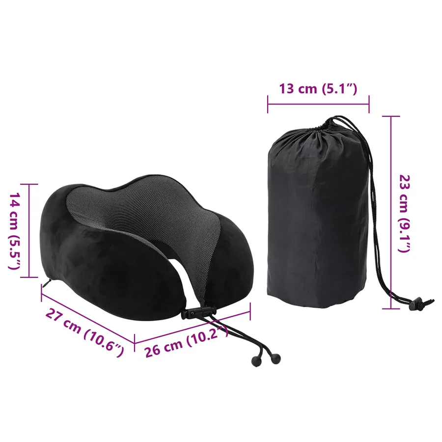 Oreiller de Voyage pour le Cou Réglable Noir 27 x 26 x 14 cm - 14