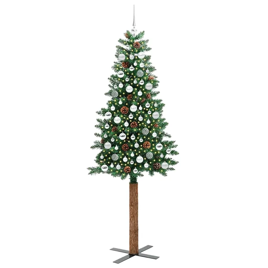 Sapin de Noël mince Vert 210 cm PVC et bois de pin massif - 3