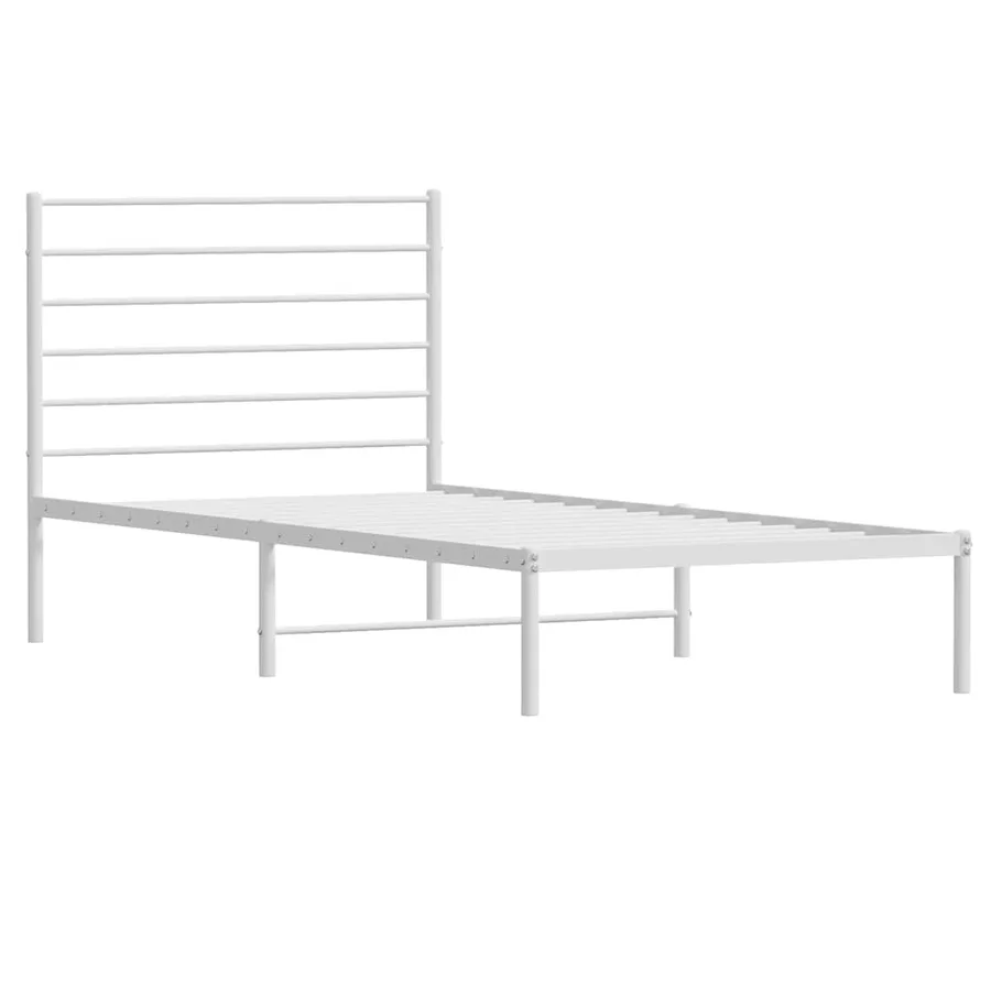 Cadre de lit métal sans matelas avec tête de lit blanc 75x190cm - 3