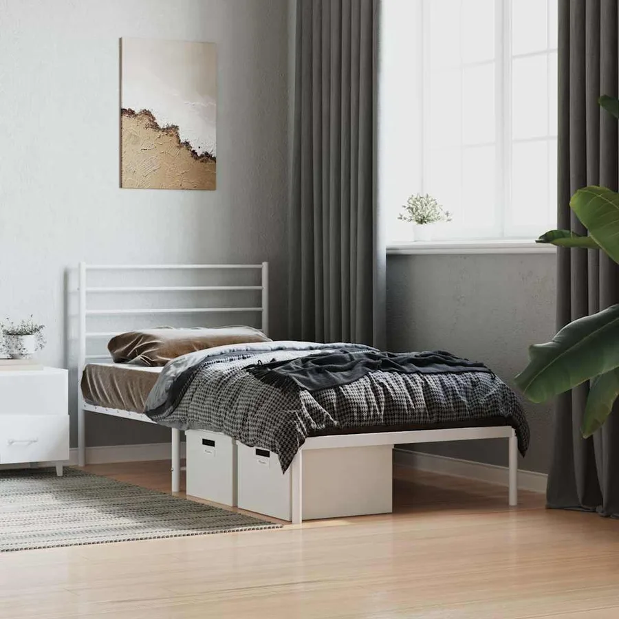 Cadre de lit métal sans matelas avec tête de lit blanc 75x190cm - 4