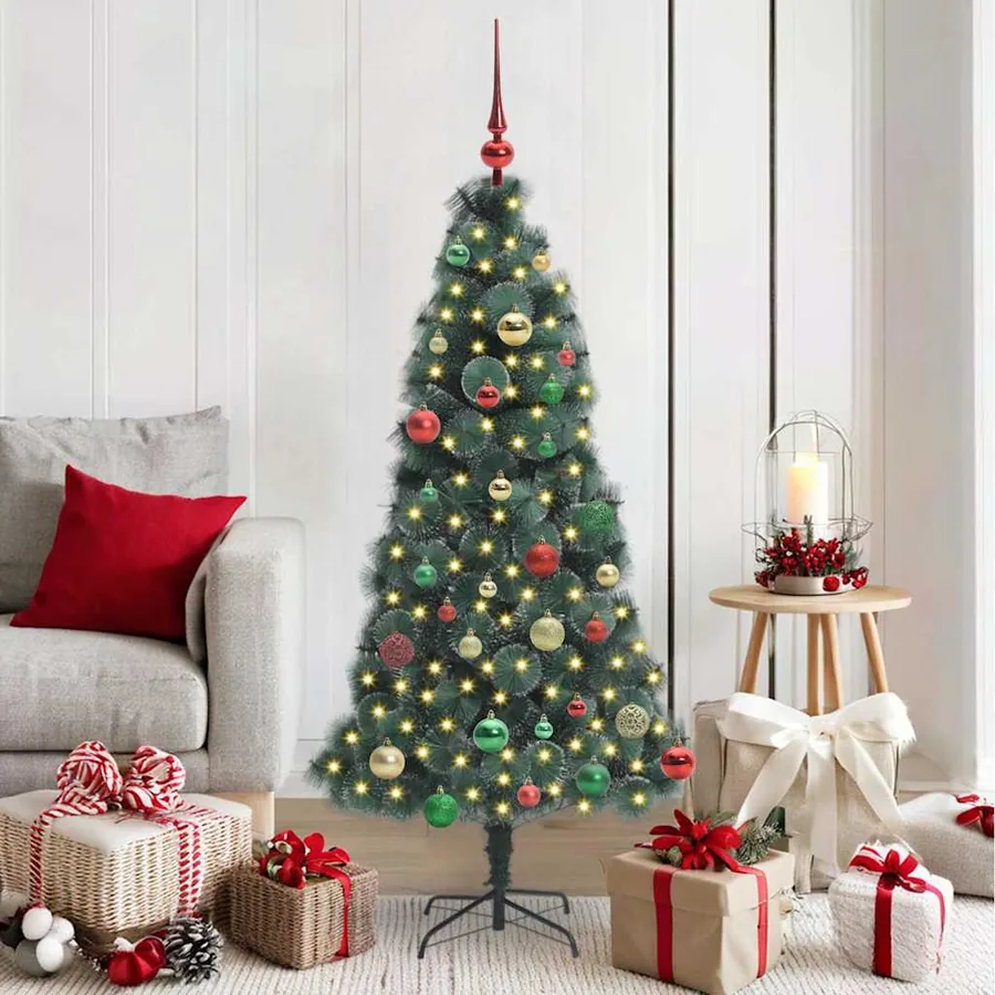 Sapin de Noël artificiel pré-éclairé avec ensemble de boules