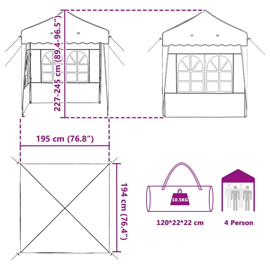 Tente de fête pop-up 195 x 195 x 245 cm Crème Tissu Oxford - 18