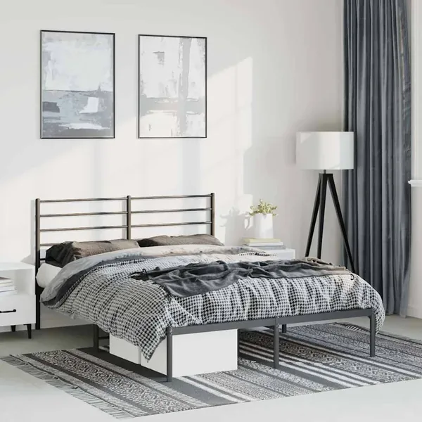 Cadre de lit métal sans matelas avec tête de lit noir 135x190cm