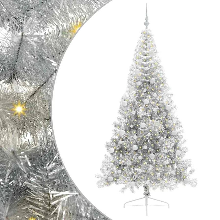 Sapin de Noël artificiel pré-éclairé Argent 240 cm PET - 2