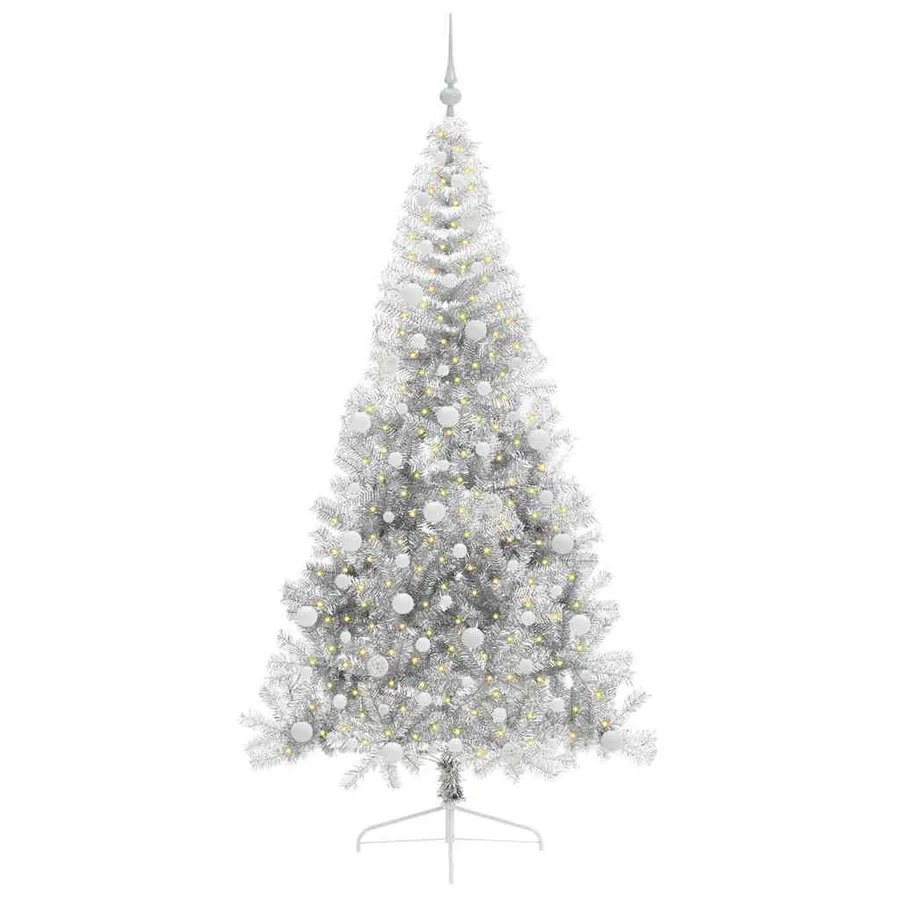 Sapin de Noël artificiel pré-éclairé Argent 240 cm PET - 3