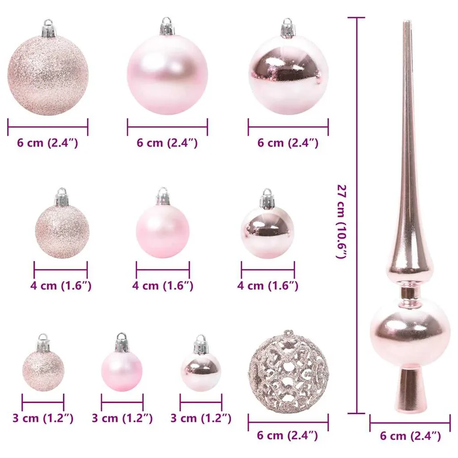 Ensemble de Boules de Noël avec 300 LED 120 pcs Rose Plastique - 9