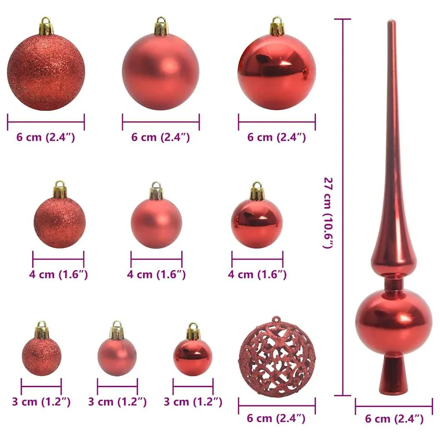 Ensemble de Boules de Noël avec 300 LED 120 pcs Rouge Plastique - 9