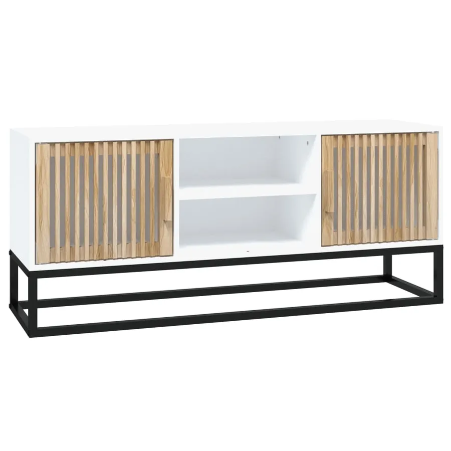 Meuble TV blanc 105x30x45 cm bois d'ingénierie et fer - 2