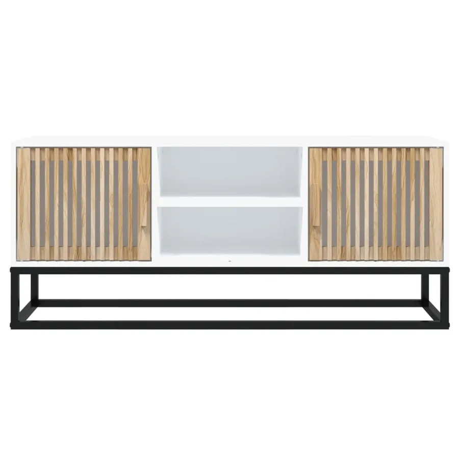 Meuble TV blanc 105x30x45 cm bois d'ingénierie et fer - 4