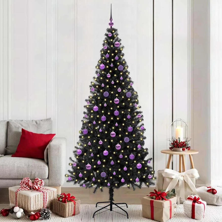 Sapin de Noël avec 300 LED avec support Noir 210 cm PVC