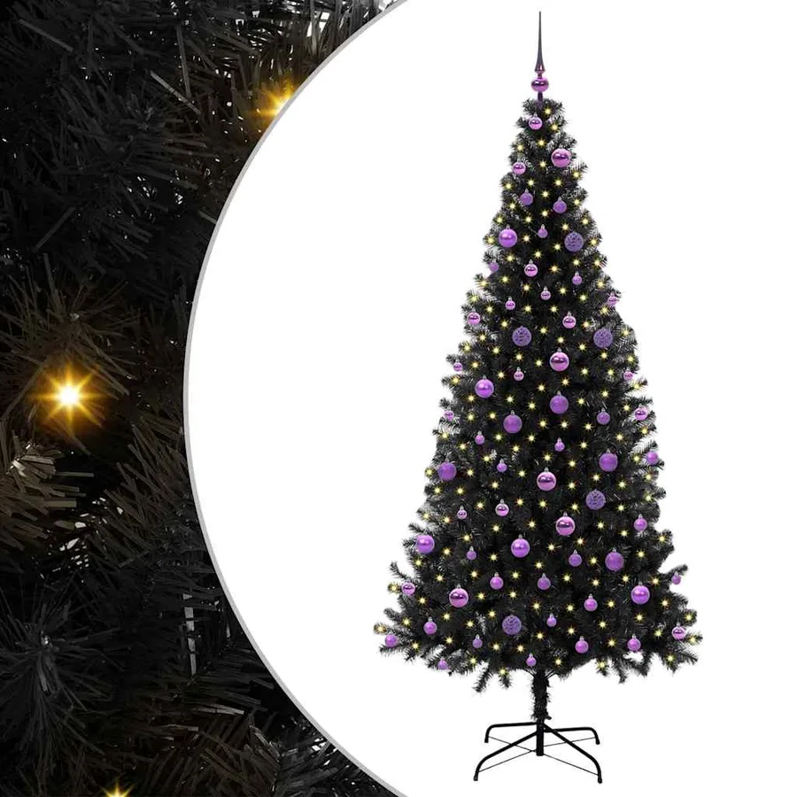 Sapin de Noël avec 300 LED avec support Noir 210 cm PVC - 2