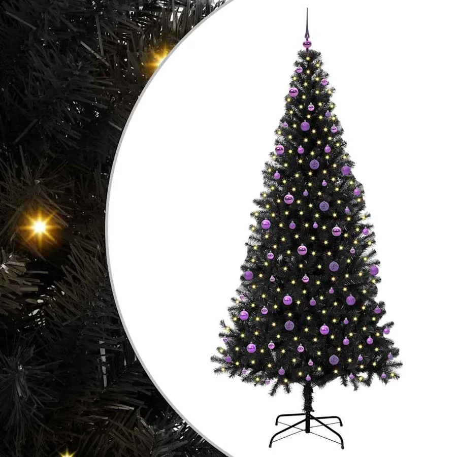 Sapin de Noël avec 300 LED avec support Noir 240 cm PVC - 2