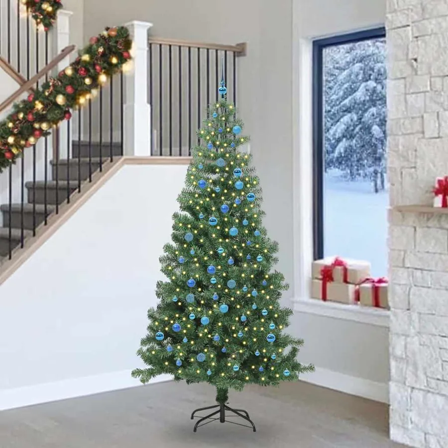 Sapin de Noël avec 300 LED avec support Vert 240 cm PVC