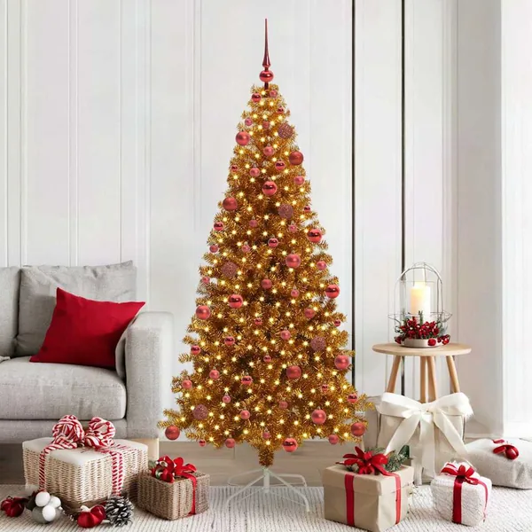 Sapin de Noël avec 300 LED avec support Doré 180 cm PET