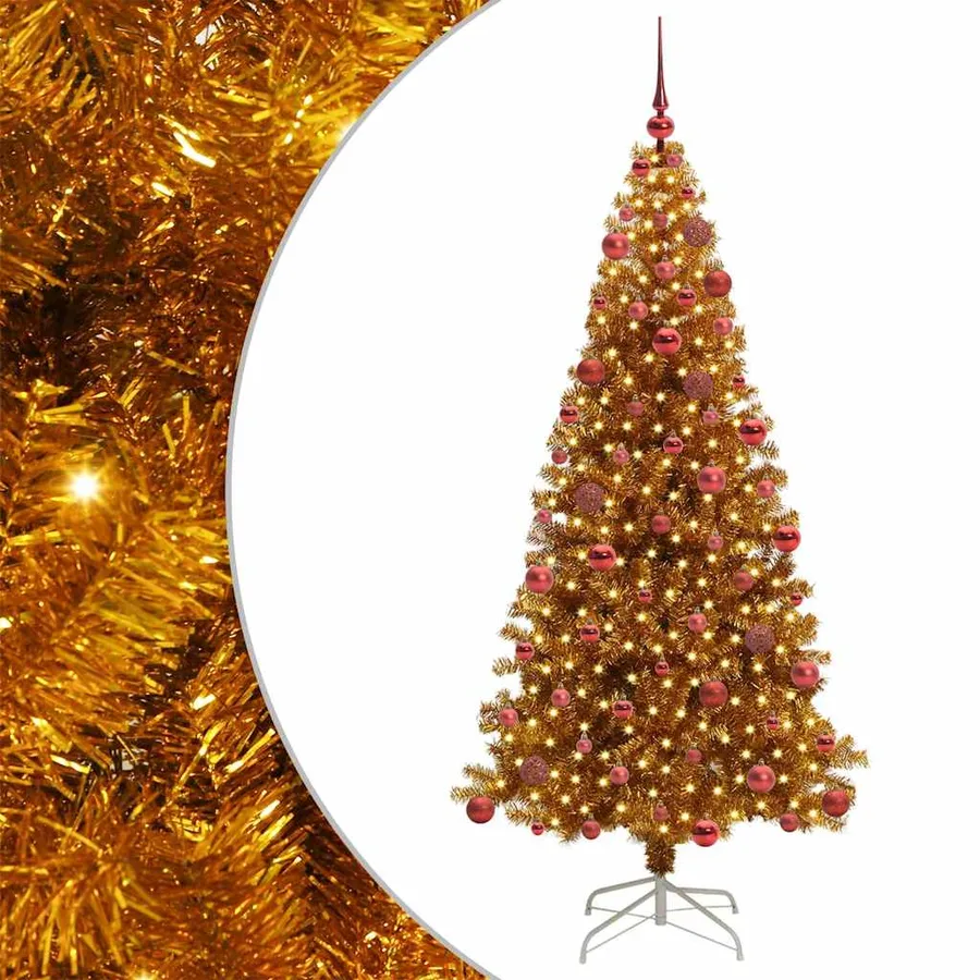 Sapin de Noël avec 300 LED avec support Doré 180 cm PET - 2