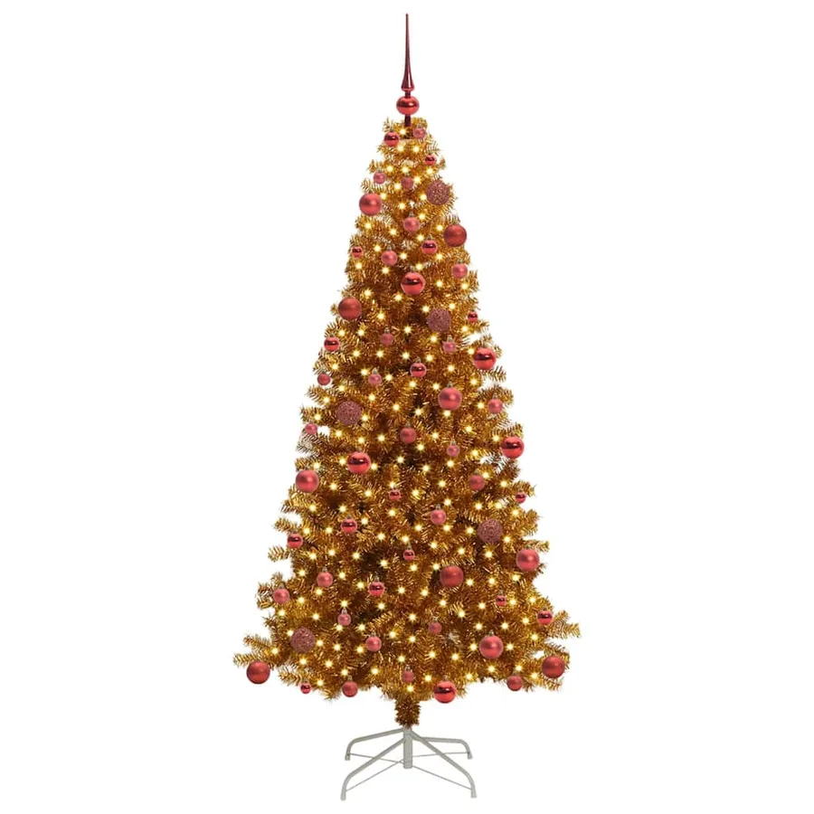 Sapin de Noël avec 300 LED avec support Doré 180 cm PET - 3