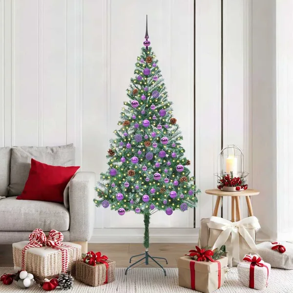 Sapin de Noël artificiel avec 300 LED Vert 180 cm PVC et Acier