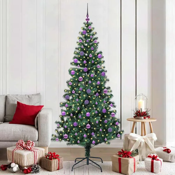 Sapin de Noël artificiel pré-éclairé Vert 210 cm PVC et métal