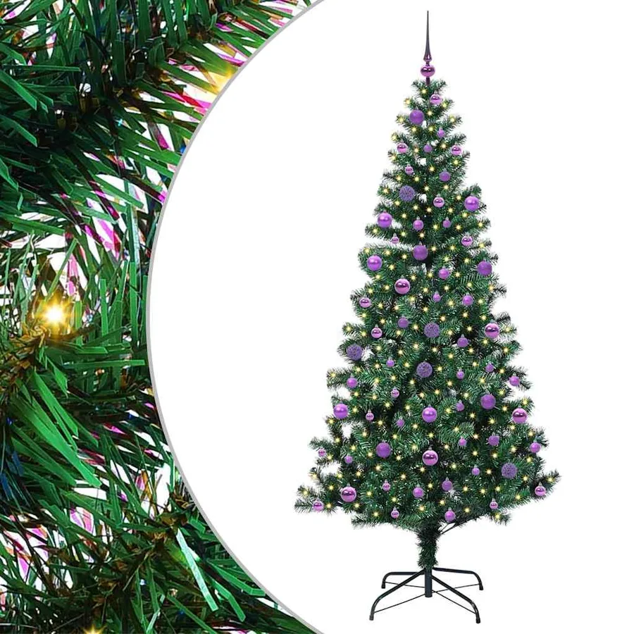 Sapin de Noël artificiel pré-éclairé Vert 210 cm PVC et métal - 2