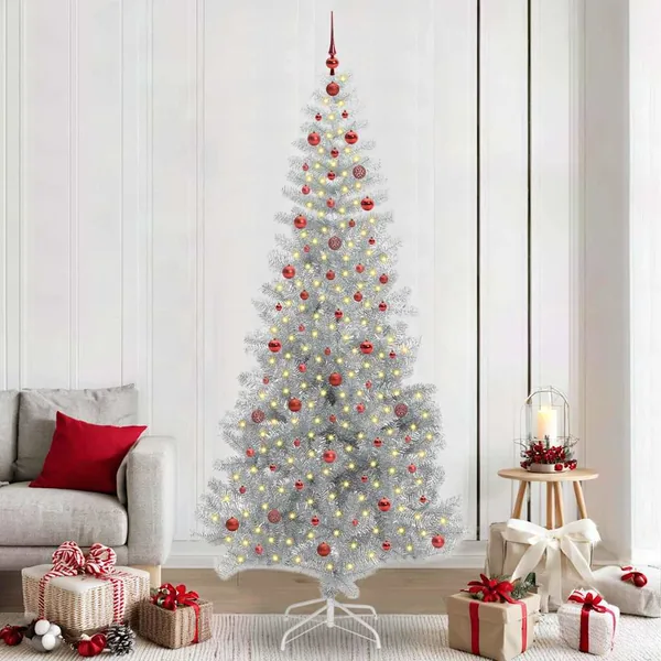 Sapin de Noël avec 300 LED avec support Argent 240 cm PET