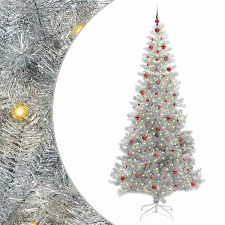 Sapin de Noël avec 300 LED avec support Argent 240 cm PET - 2