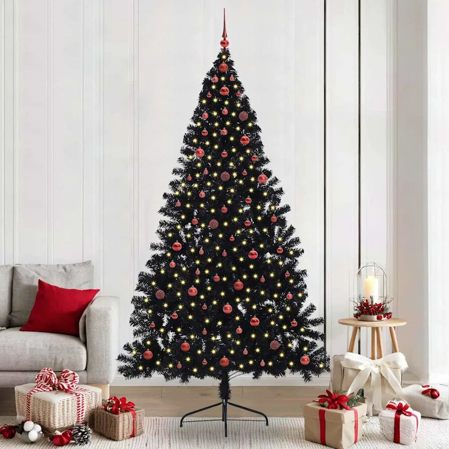 Sapin de Noël artificiel pré-éclairé Noir 240 cm PVC