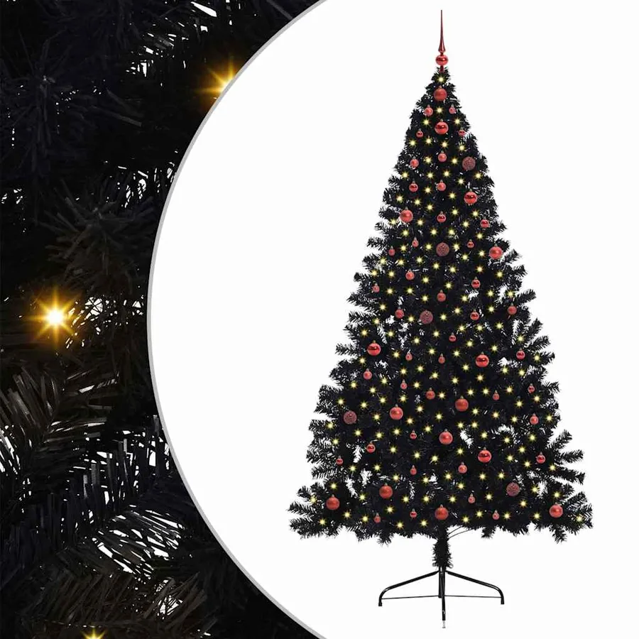 Sapin de Noël artificiel pré-éclairé Noir 240 cm PVC - 2