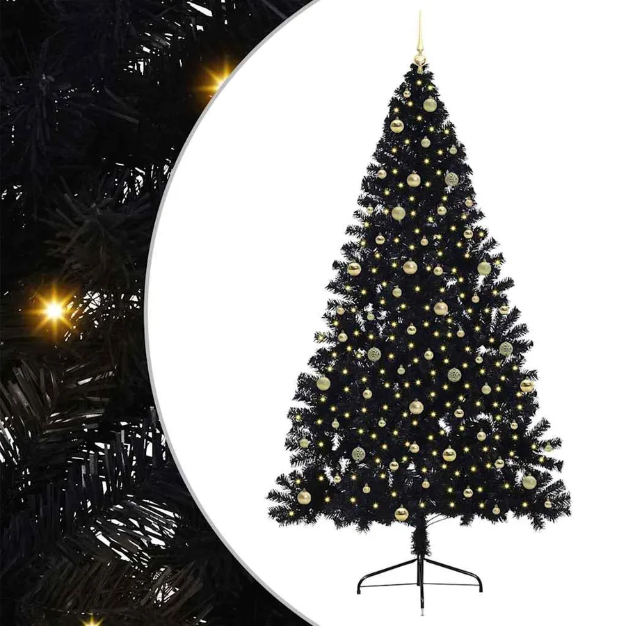 Sapin de Noël artificiel pré-éclairé Noir 240 cm PVC - 2