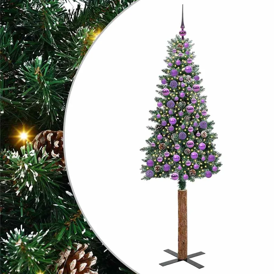 Sapin de Noël mince Vert 180 cm PVC et bois de pin massif - 2
