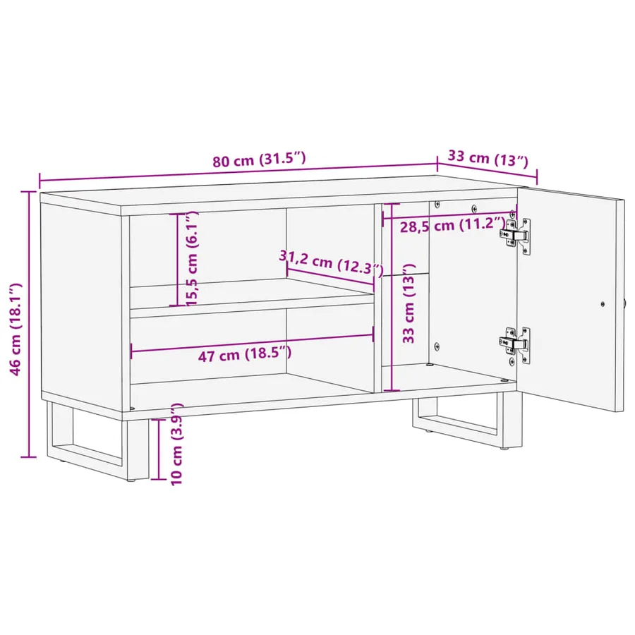 Meuble TV 80x33x46 cm bois de récupération et d'ingénierie - 11