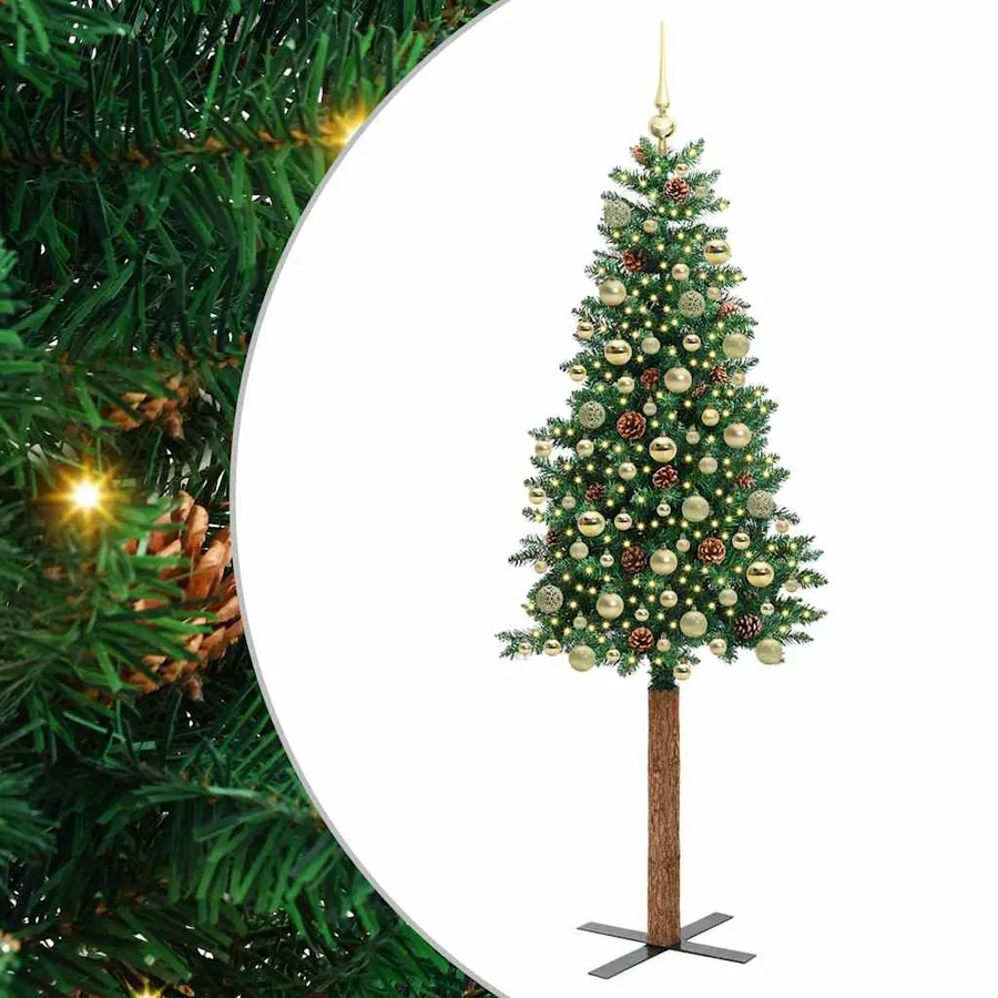 Sapin de Noël mince Vert 180 cm PVC et bois de pin massif - 2