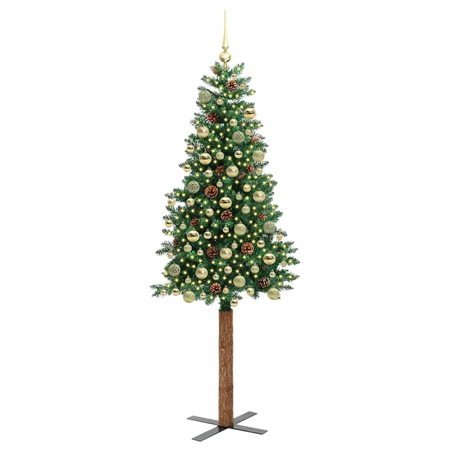 Sapin de Noël mince Vert 180 cm PVC et bois de pin massif - 3