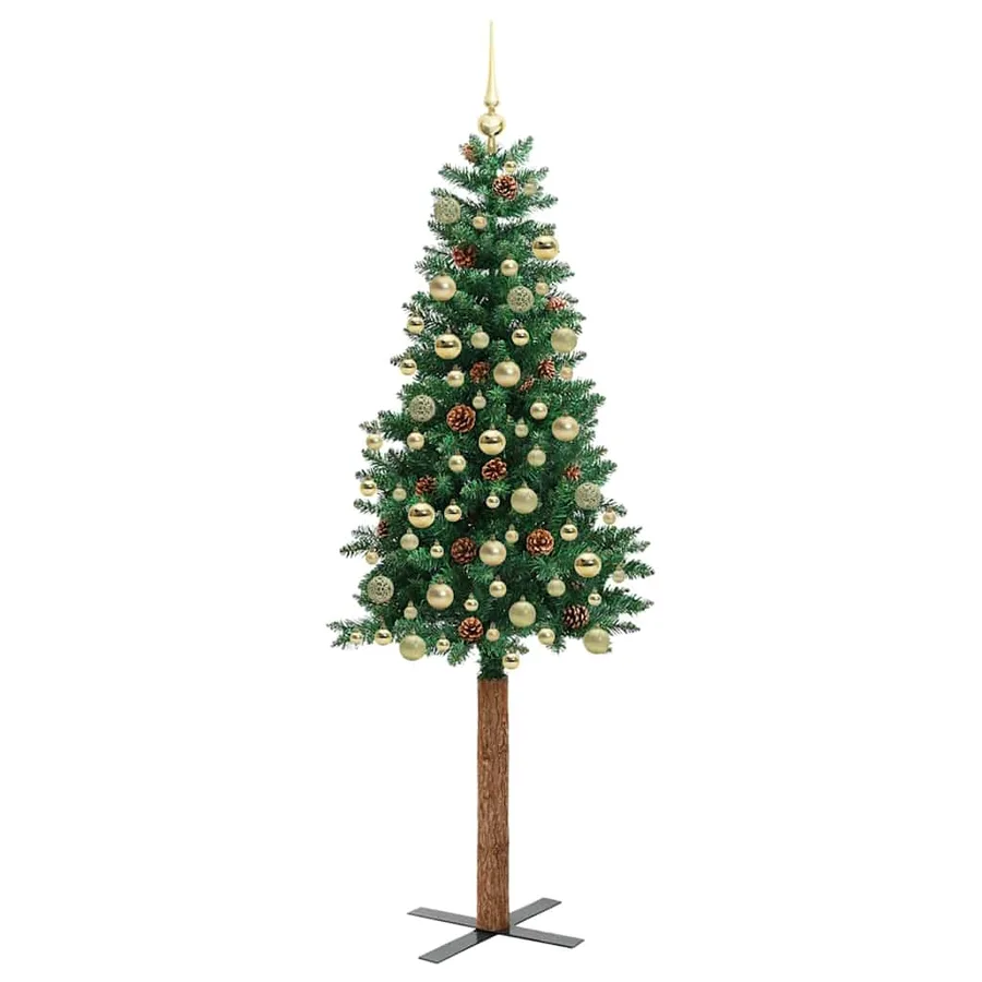 Sapin de Noël mince Vert 180 cm PVC et bois de pin massif - 4