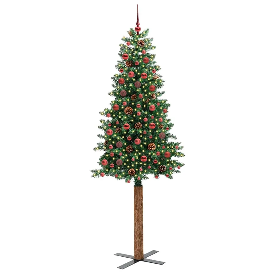 Sapin de Noël mince Vert 210 cm PVC et bois de pin massif - 2