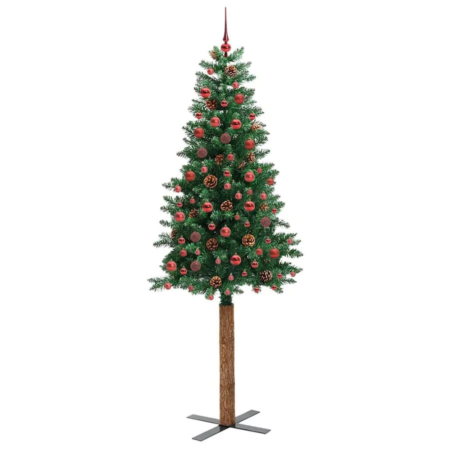 Sapin de Noël mince Vert 210 cm PVC et bois de pin massif - 3
