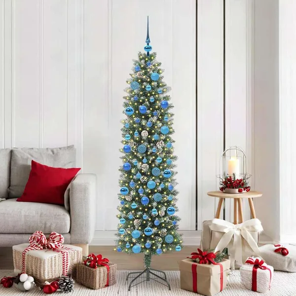 Arbre de Noël artificiel slim avec 300 LED Vert et blanc 180 cm