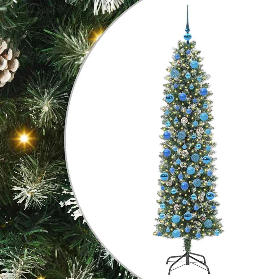 Arbre de Noël artificiel slim avec 300 LED Vert et blanc 180 cm - 2