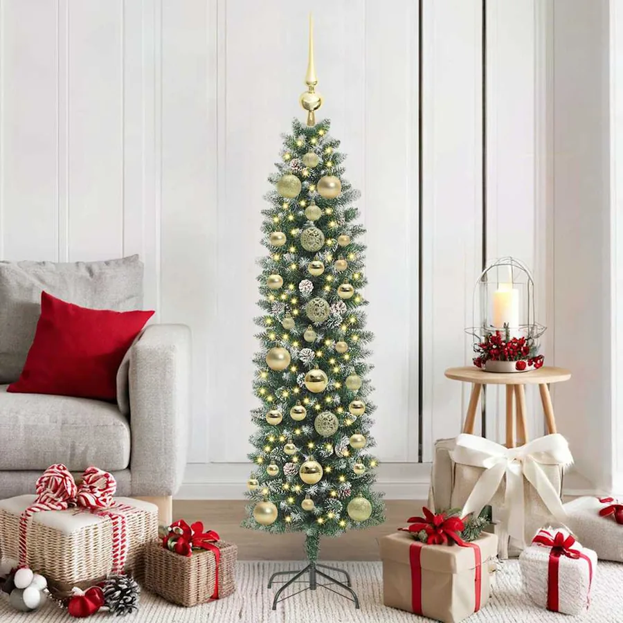 Arbre de Noël artificiel slim avec 150 LED Vert et blanc 150 cm