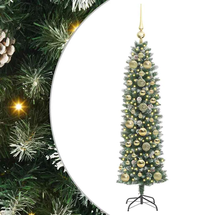 Arbre de Noël artificiel slim avec 150 LED Vert et blanc 150 cm - 2