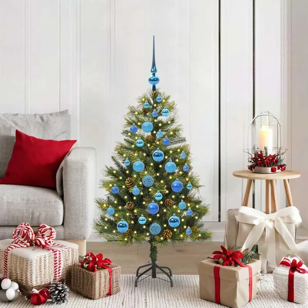 Sapin de Noël artificiel avec branches pliables et cônes 120 cm
