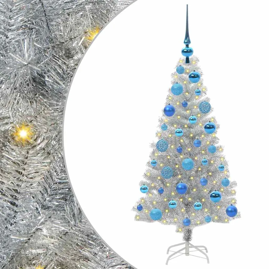 Sapin de Noël avec 150 LED avec support Argent 120 cm PET - 2