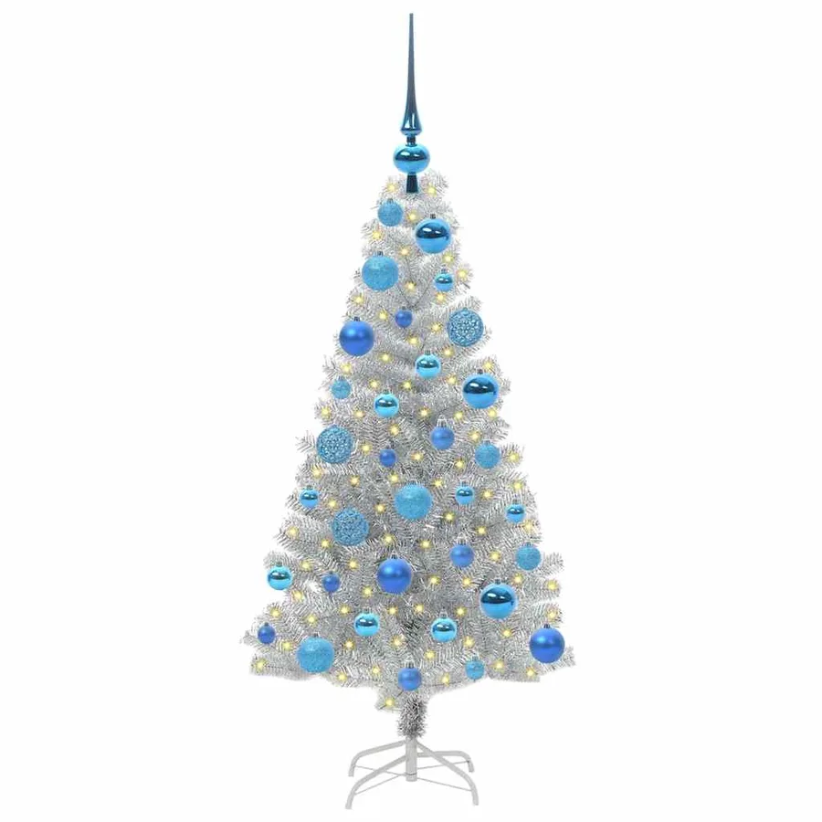 Sapin de Noël avec 150 LED avec support Argent 120 cm PET - 3