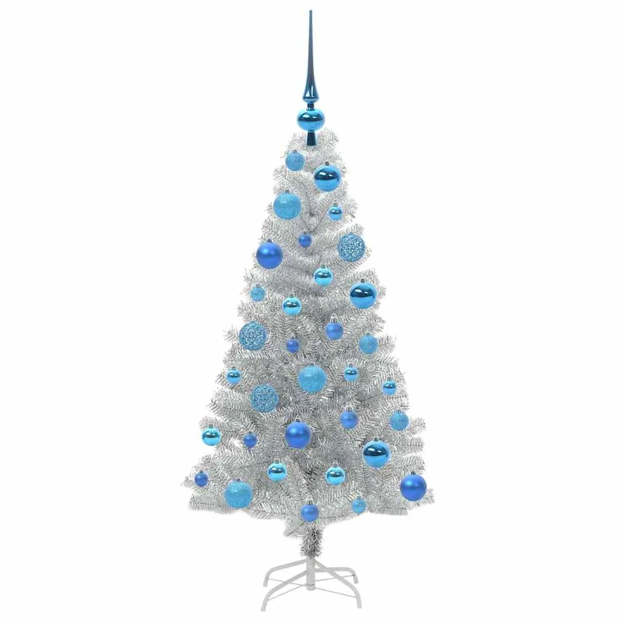 Sapin de Noël avec 150 LED avec support Argent 120 cm PET - 4