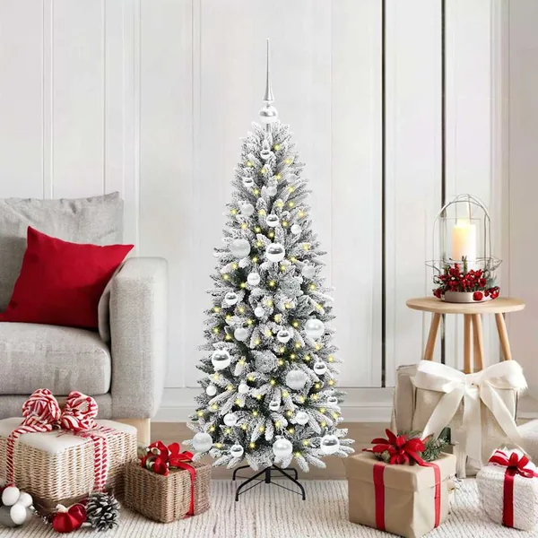 Sapin de Noël artificiel avec 150 LED avec support Blanc 120 cm