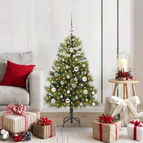 Sapin de Noël artificiel avec branches pliables et cônes 120 cm