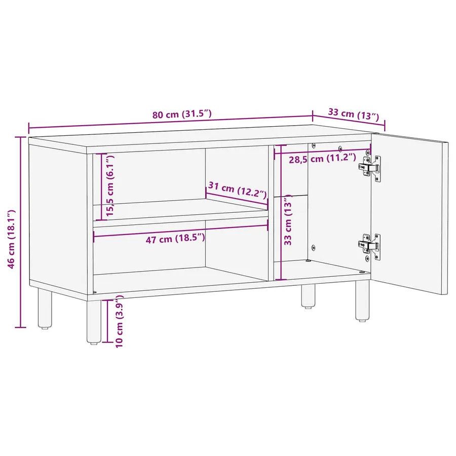 Meuble TV avec stockage Finition Lavage Blanc 80 x 33 x 46 cm - 12