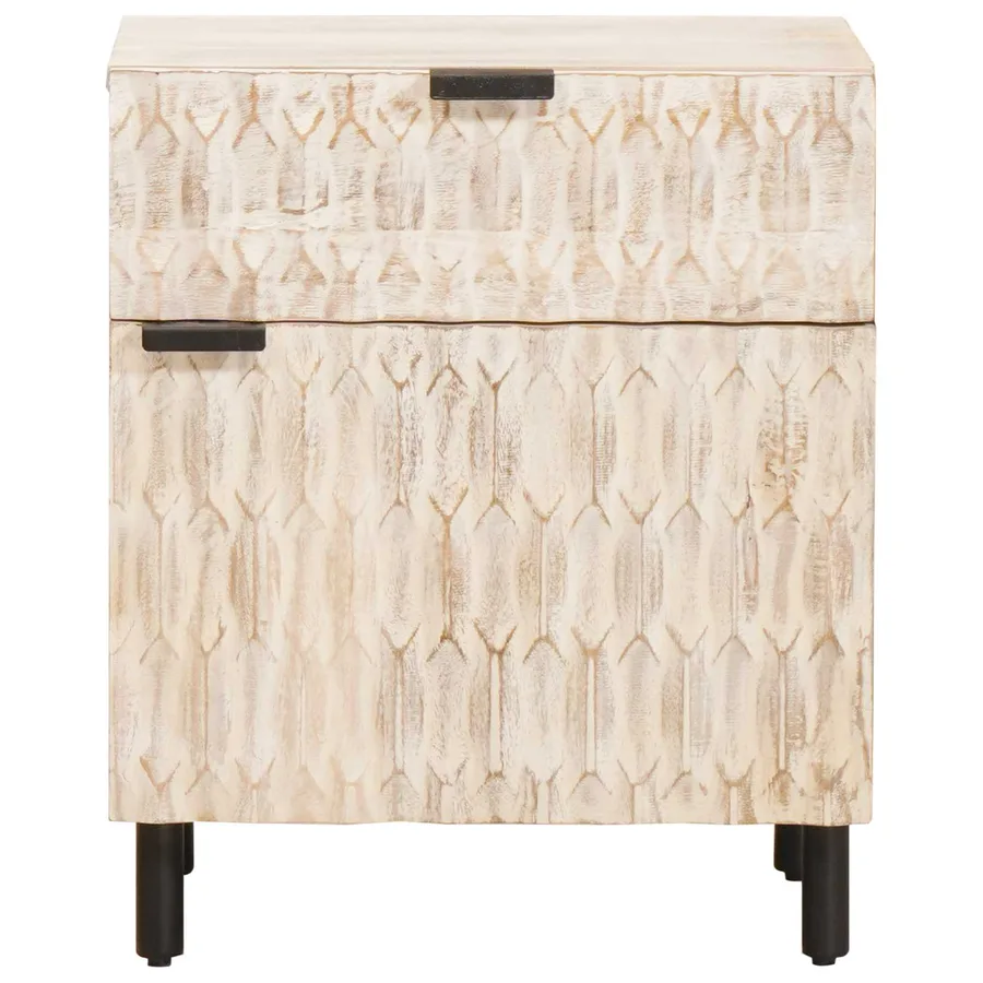Cabinet de chevet Blanc 50 x 33 x 60 cm Bois de mangue massif - 3