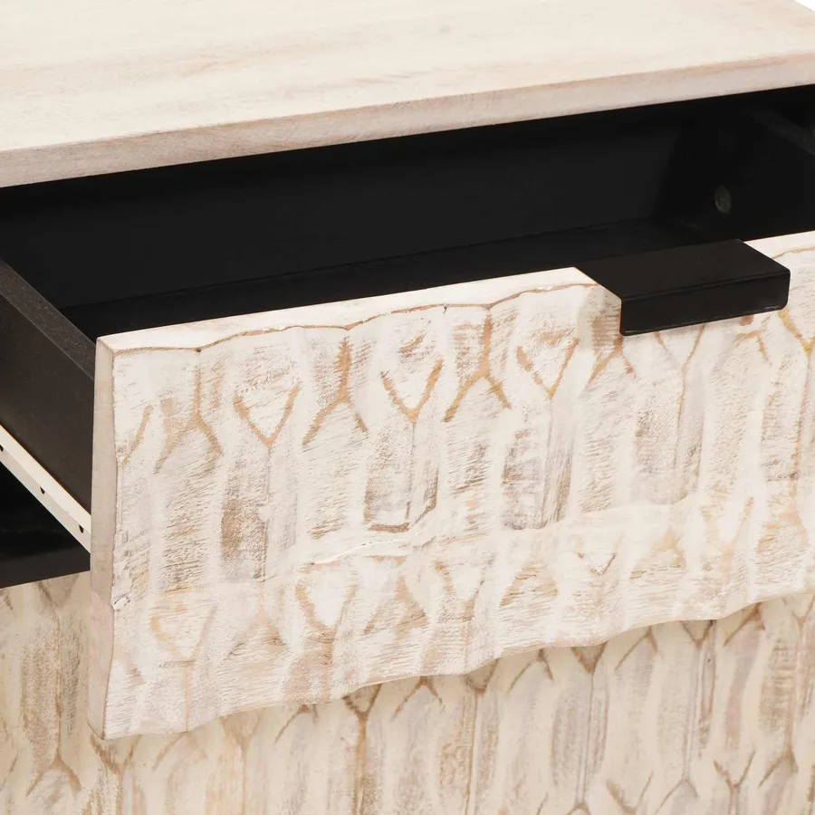 Cabinet de chevet Blanc 50 x 33 x 60 cm Bois de mangue massif - 8