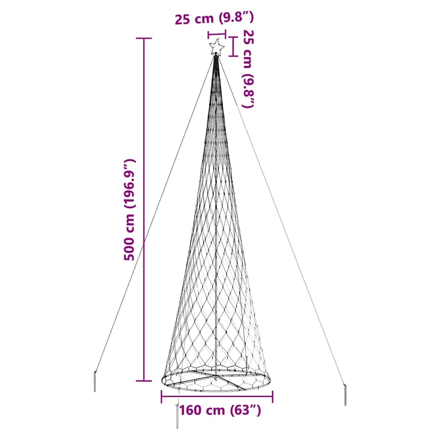 Arbre de Noël LED avec 555 LED Blanc chaud 500 cm Métal - 9